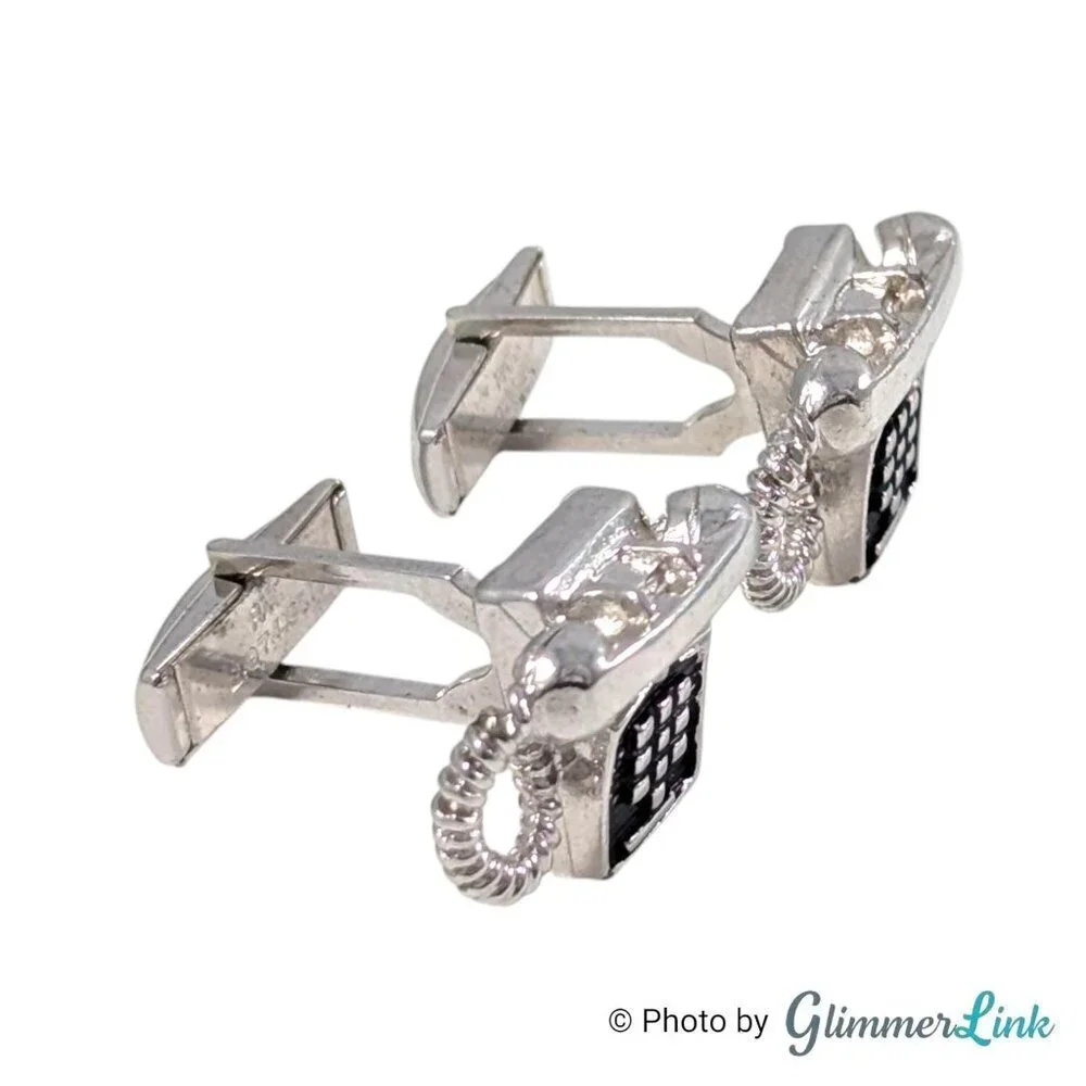 Vintage Retro Touch Tone Desk Landline Telephone Silver Tone Cufflinks